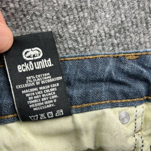 Ecko Unltd Jeans Mens 32 Blue Skinny Low Acid Washed Pockets Rap Hip Hop 32x30 - Picture 12 of 12